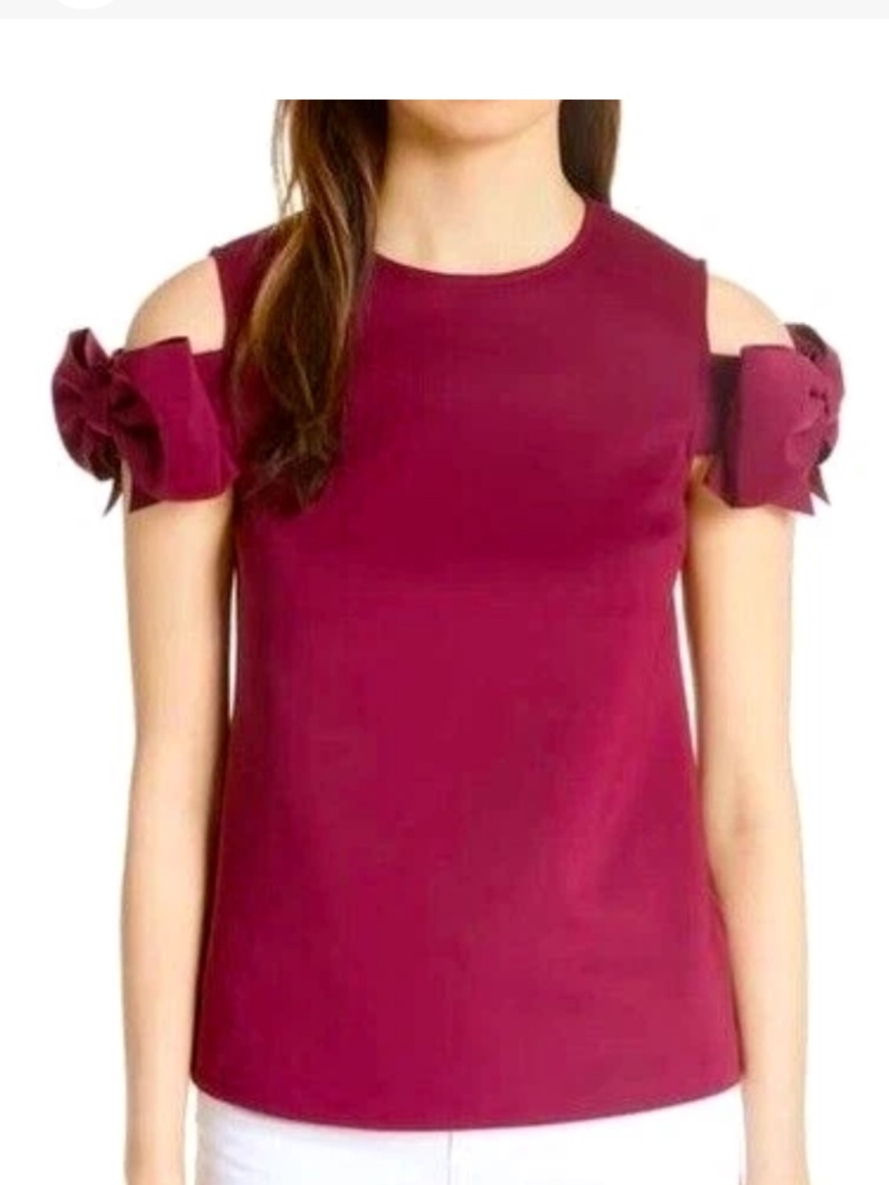 NWT TED BAKER LONDON MANDOLL BURGUNDY COLD SHOULDER  BOW SLEEVE TOP S 2 (US 6)